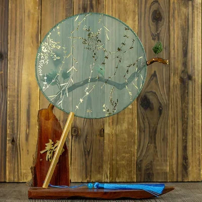 Translucent Silk Chinese Round Hand Fan, Floral Design