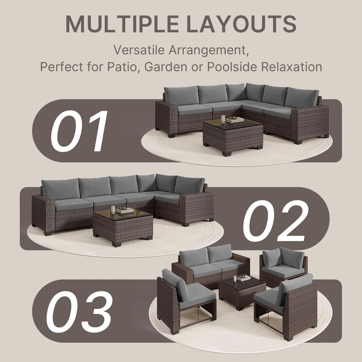 Outdoor 6-Piece Wicker Sectional Sofa Set with Cushions