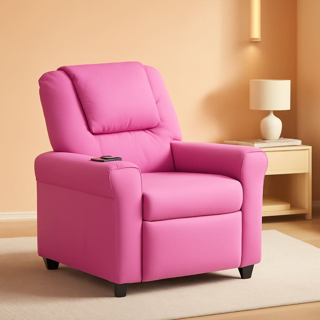Hot Pink Kids Recliner With Cup Holder Compact Design