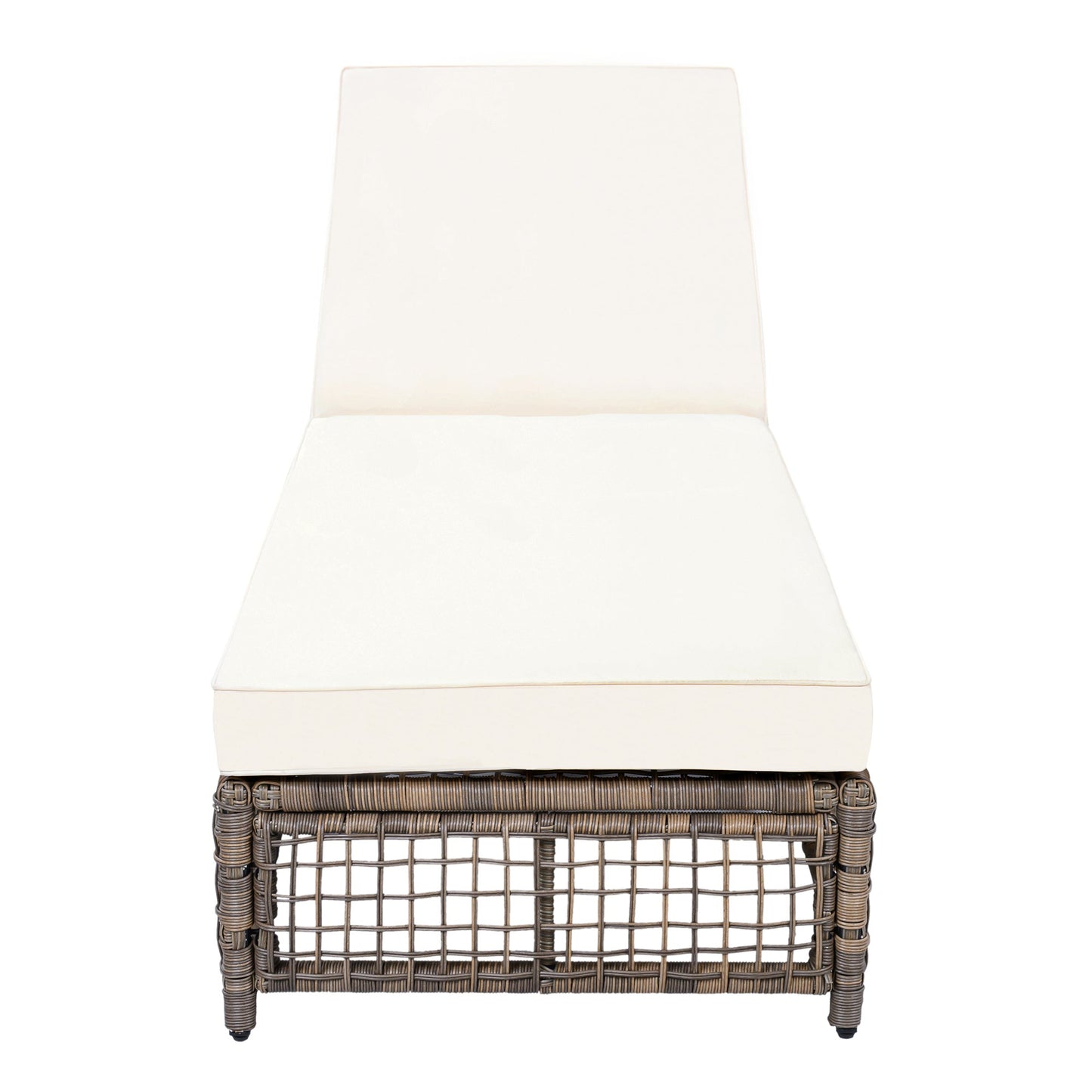 Outdoor Lounge Chair with 5-Position Backrest, Rattan Chaise Lounge in Beige