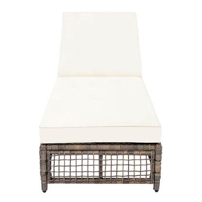 Outdoor Lounge Chair with 5-Position Backrest, Rattan Chaise Lounge in Beige