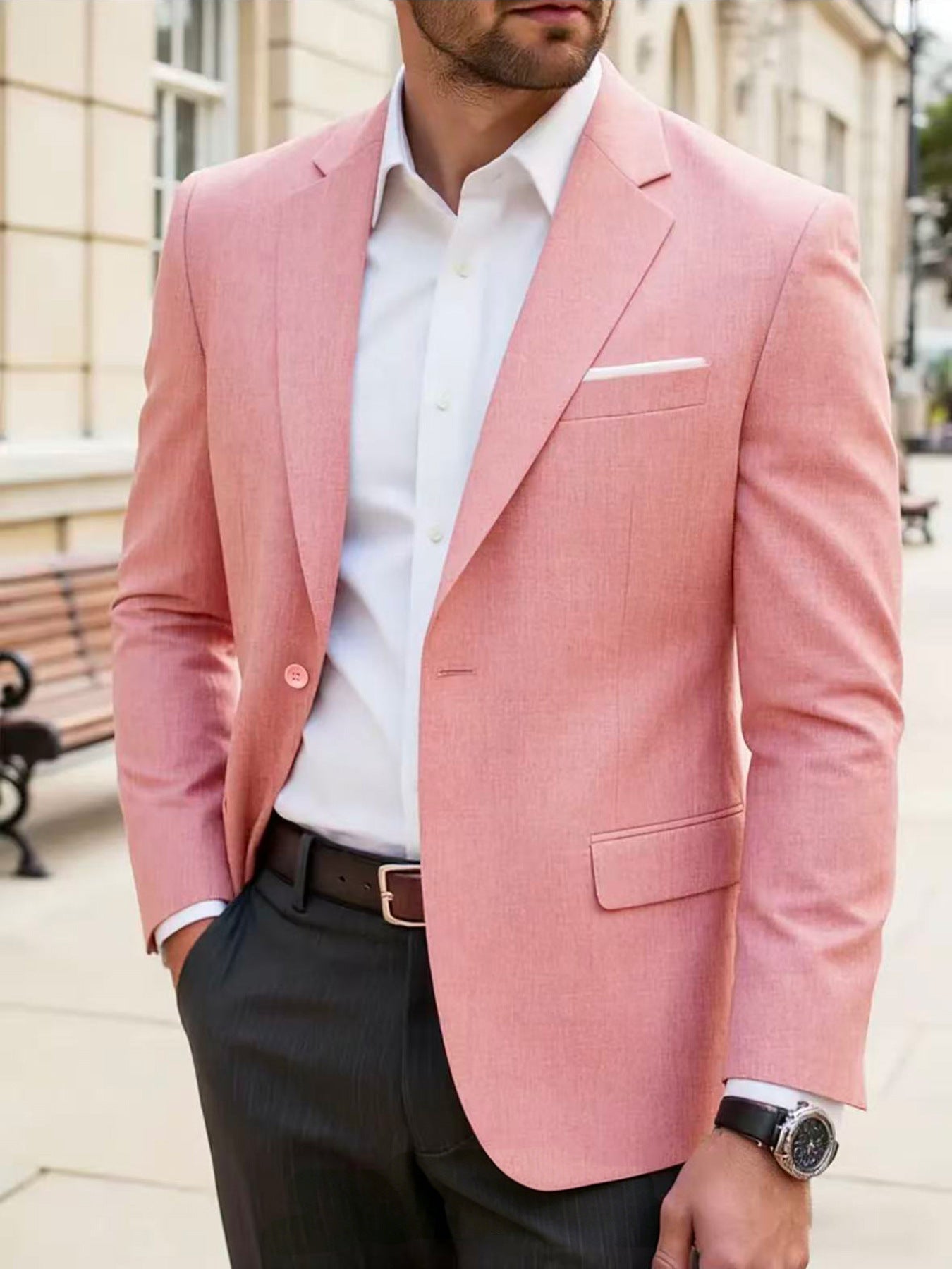 Mens Casual Blazer Single-breasted Slim-fit Suit Jacket