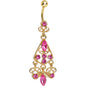 Gold Plated Luxurious Pink CZ Chandelier Belly Ring