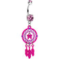Pink Gem Butterfly Dream Catcher Dangle Belly Ring