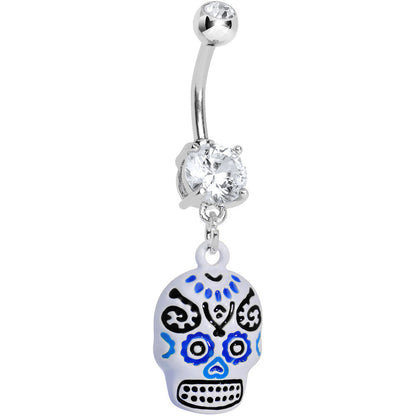 Double Clear Gem Day of the Dead Dangle Belly Ring