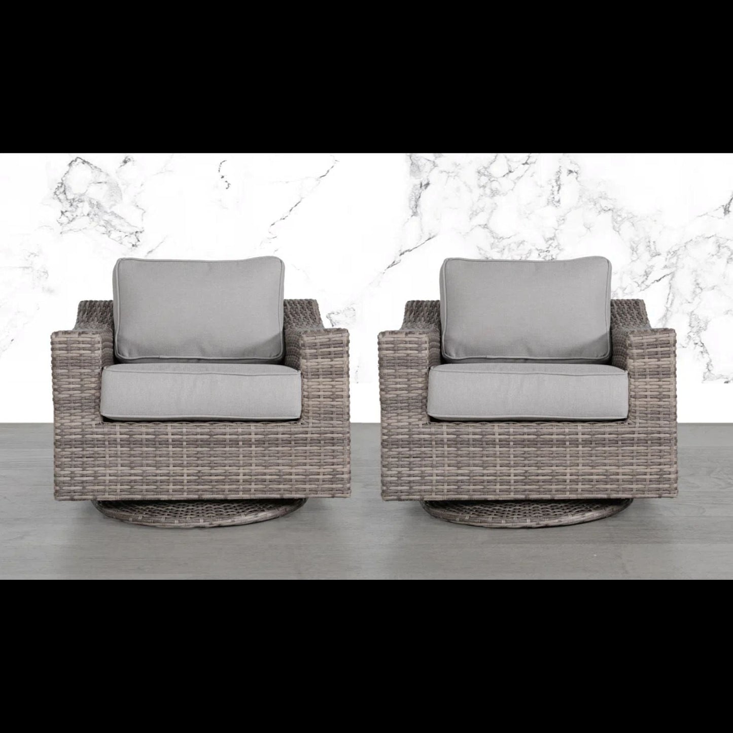 Outdoor Swivel Patio Chair Wicker Gray Aluminum 33in Cushioned