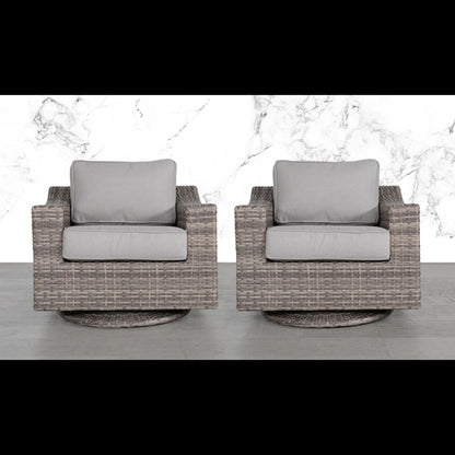 Outdoor Swivel Patio Chair Wicker Gray Aluminum 33in Cushioned