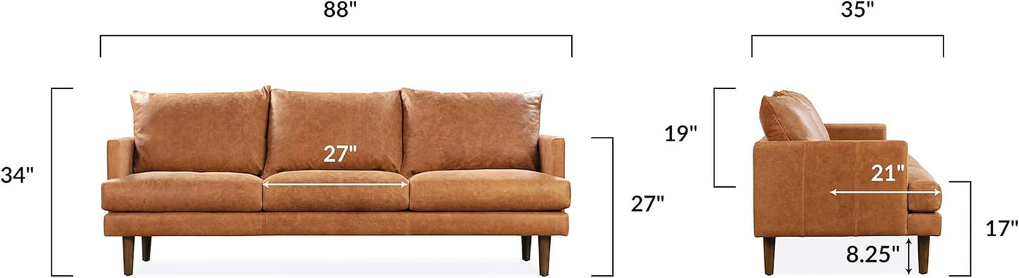 Girona 88 Inch Leather Sofa Cognac Tan With Tufted Back