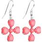 Clear Gem Pink Neon Four Leaf Flower Dangle Earrings