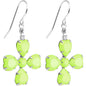 Clear Gem Green Neon Four Leaf Clover Dangle Earrings