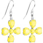 Clear Gem Yellow Neon Four Leaf Flower Dangle Earrings