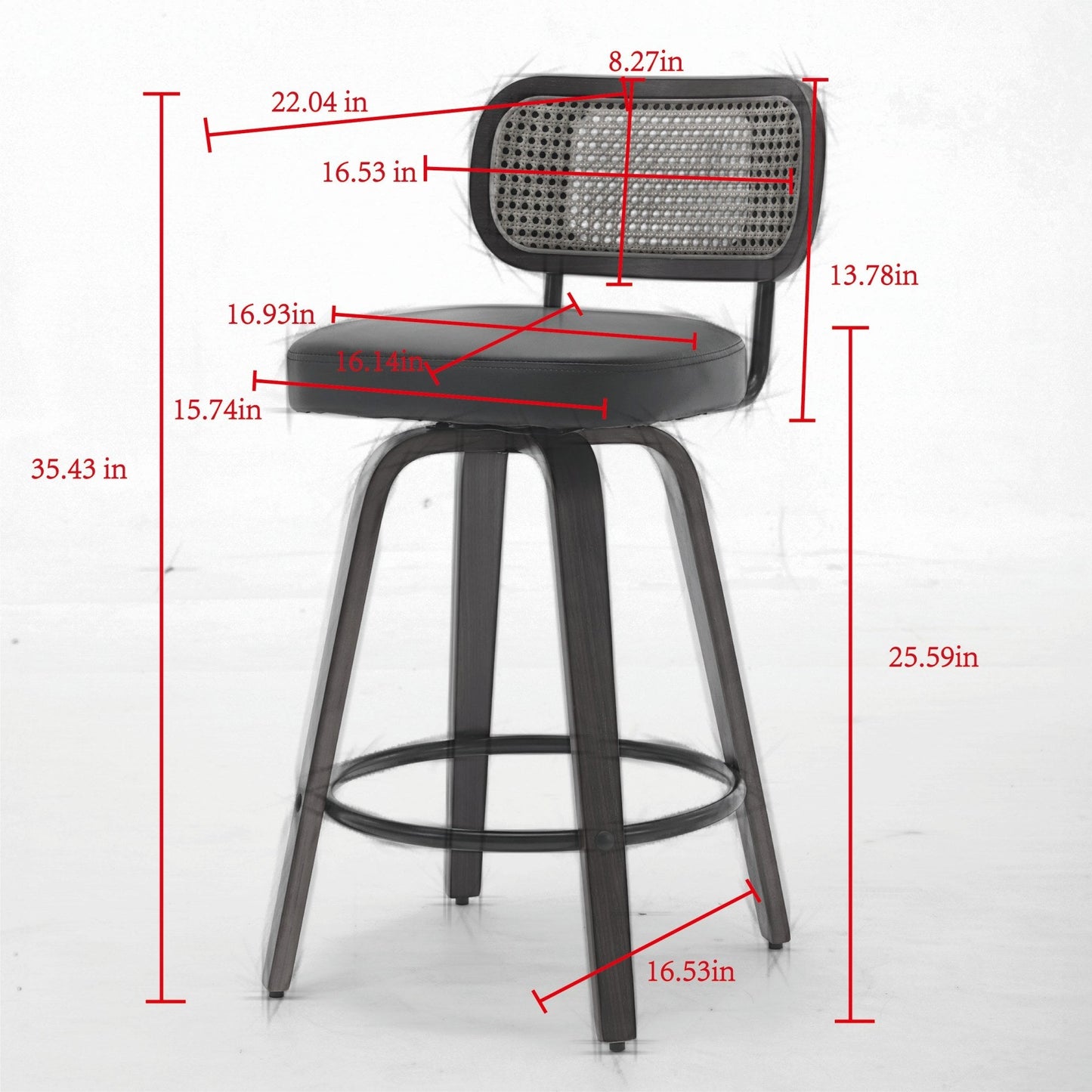 26-Inch Counter Height Bar Stools Set of 3, Walnut Black Cane Rattan Back, Beige