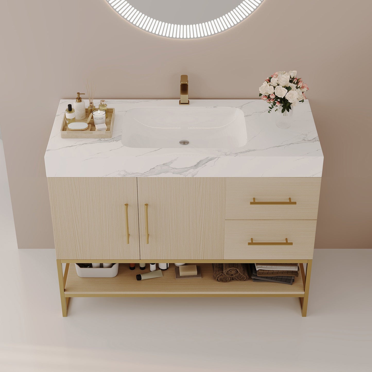 36' Modern Free-Standing Bathroom Vanity with Seamless Ceramic Sink & Sintere...