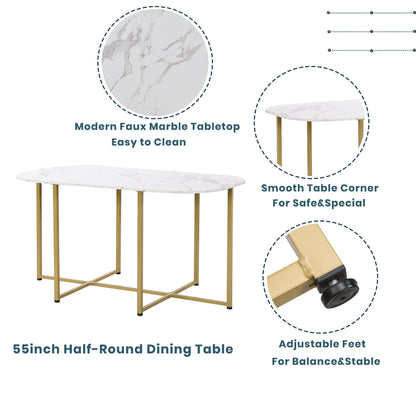 Modern 7-Piece Dining Table Set with Faux Marble Compact 55 In Kitchen Table Set for 6