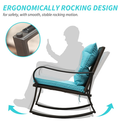 Metal 2-Person Outdoor Patio Rocking Seating Group with Cushions, Blue