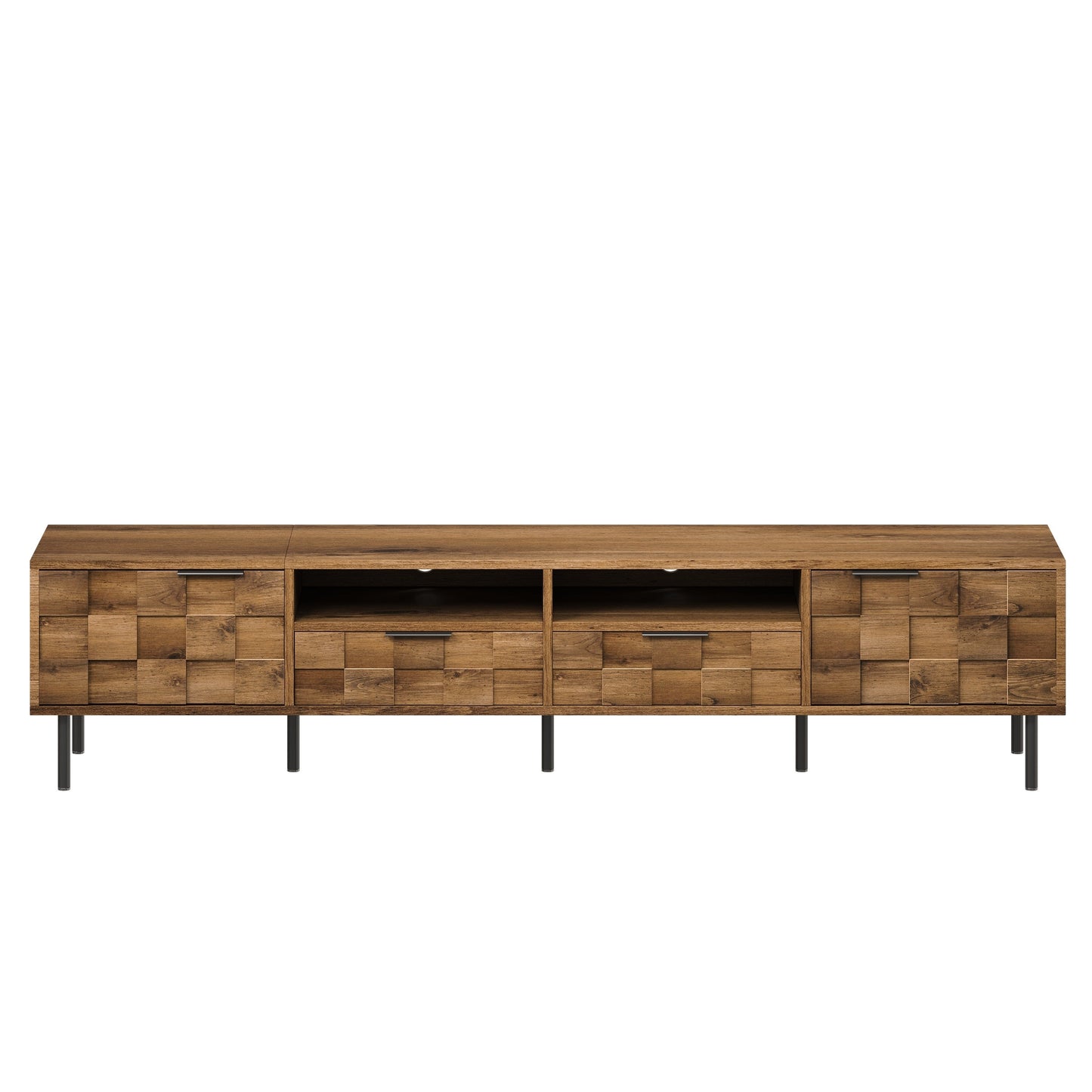 TV Stand Mid-Century Natural Particle Board 2-Drawer Open Storage Fits 85 In TV