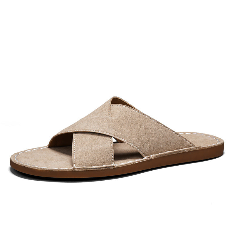 Plus-size Leather Slip-on Outdoor Casual Hollow-out Sandals
