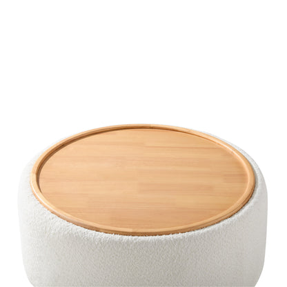 29' Round Storage Ottoman with Solid Wood Legs, Boucle Fabric, No Assembly