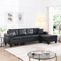 Sectional Sofa L-Shape Chaise PU Leather Black 4-Seat Cup Holders 96x57 In