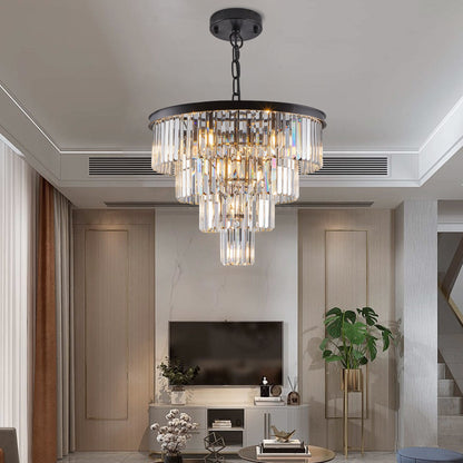 Chandelier Crystal 4-Tier Black 24 In Modern Living Dining Room