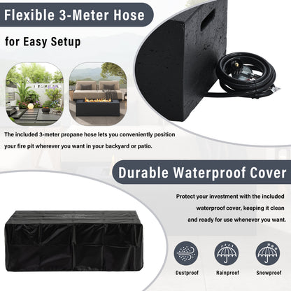 Rectangular Propane Fire Pit 40000 BTU 41.9" Black Gray MGO