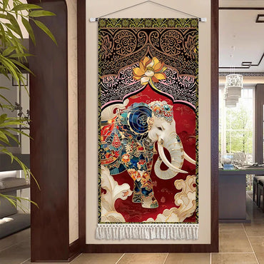 Thai Zen Elephant Fabric Wall Hanging Tapestry
