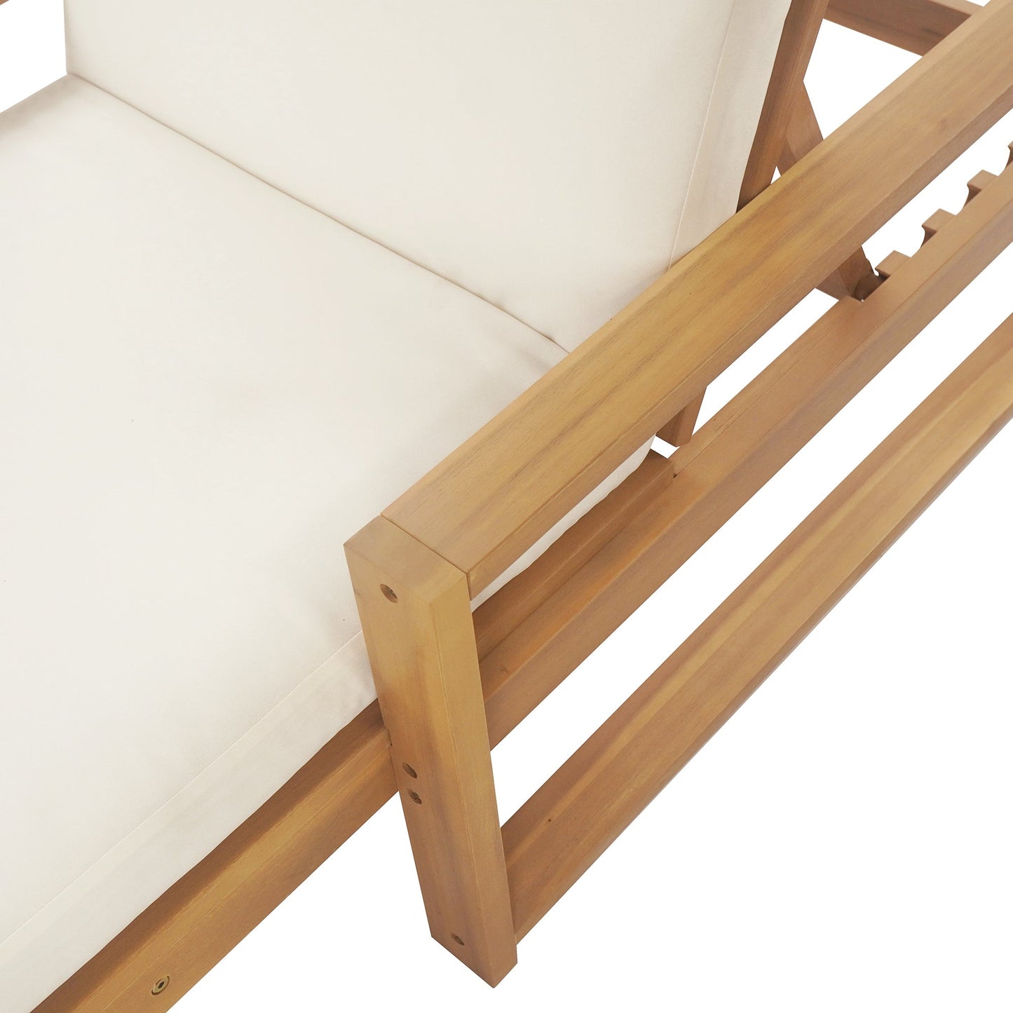 Outdoor Chaise Lounge Acacia Wood Light Teak Beige Cushion 5 Position 2