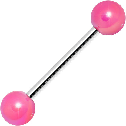 Pink Metallic Acrylic Barbell Tongue Ring