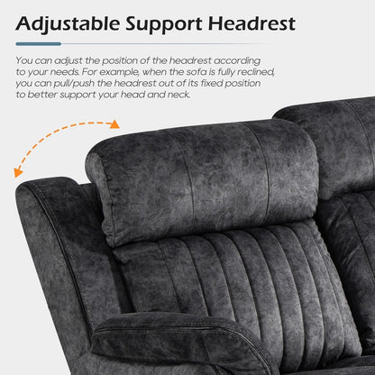 Grey Zero Gravity Reclining Sofa Set With Adjustable Headrest