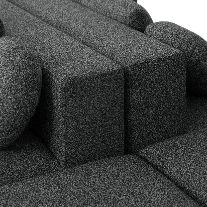 Sectional Sofa U-Shape Modular Boucle Black 6-Seat Deep Seating 114.9x64.5 In