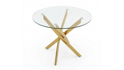 Round Glass Dining Table Set for 4, 35.5' Glass Dining Table with Gold Legs,