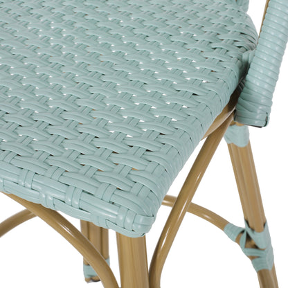 29.5 Inch Outdoor PE Rattan Aluminum French Barstools, Set of 2, Light Teal
