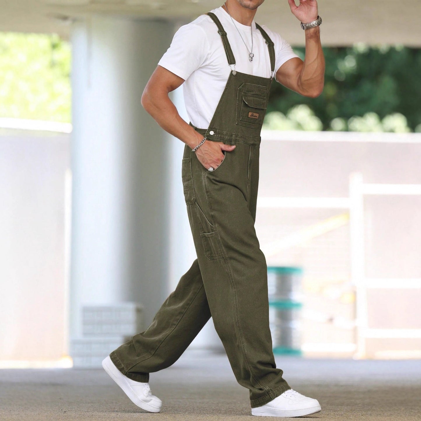 Fashionable Casual Street-style Suspender Jeans Workwear Pants