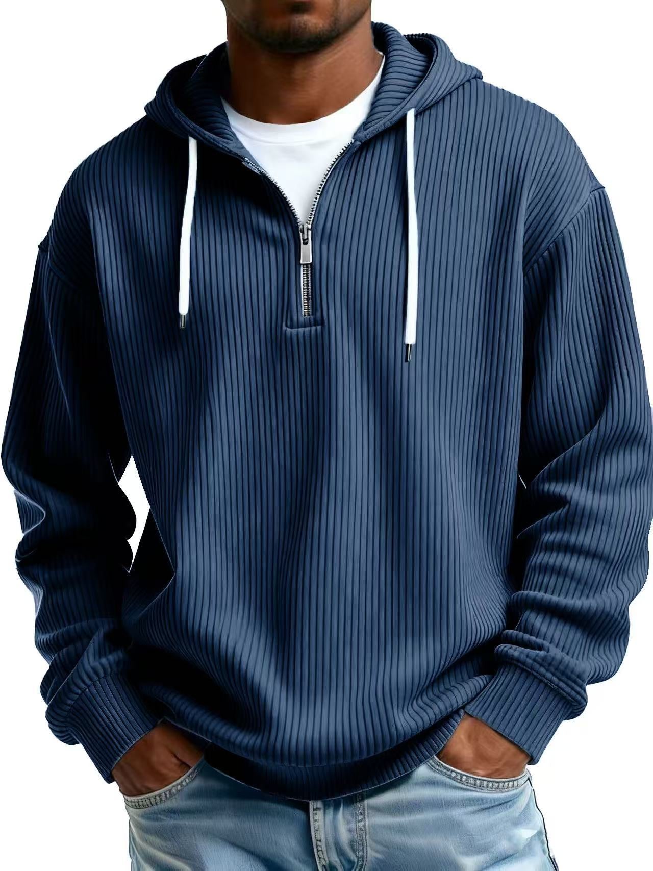 Mens Long-Sleeve Hooded Jacket Loose-Fit Casual Sweatshirt