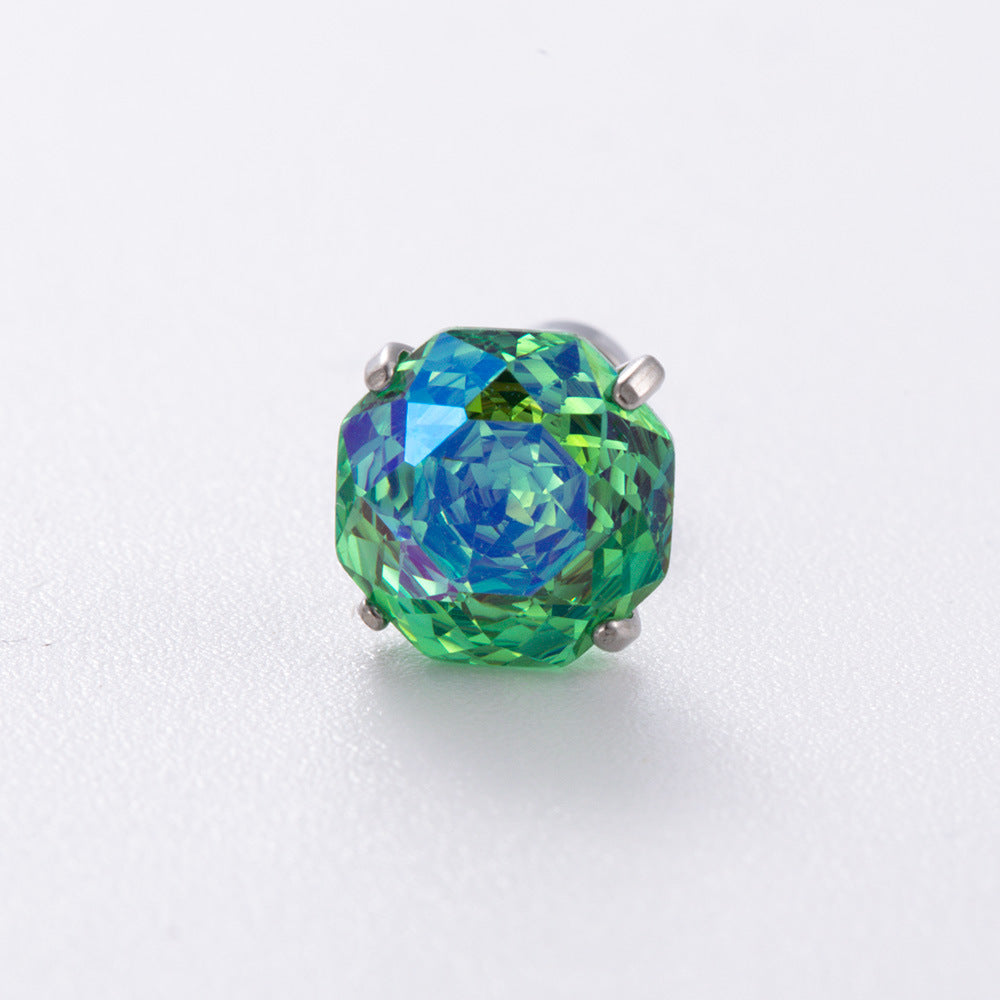 High-end, Brilliantly Reflective Octagonal Millennium Rose-cut Cubic Zirconia Stud Earrings