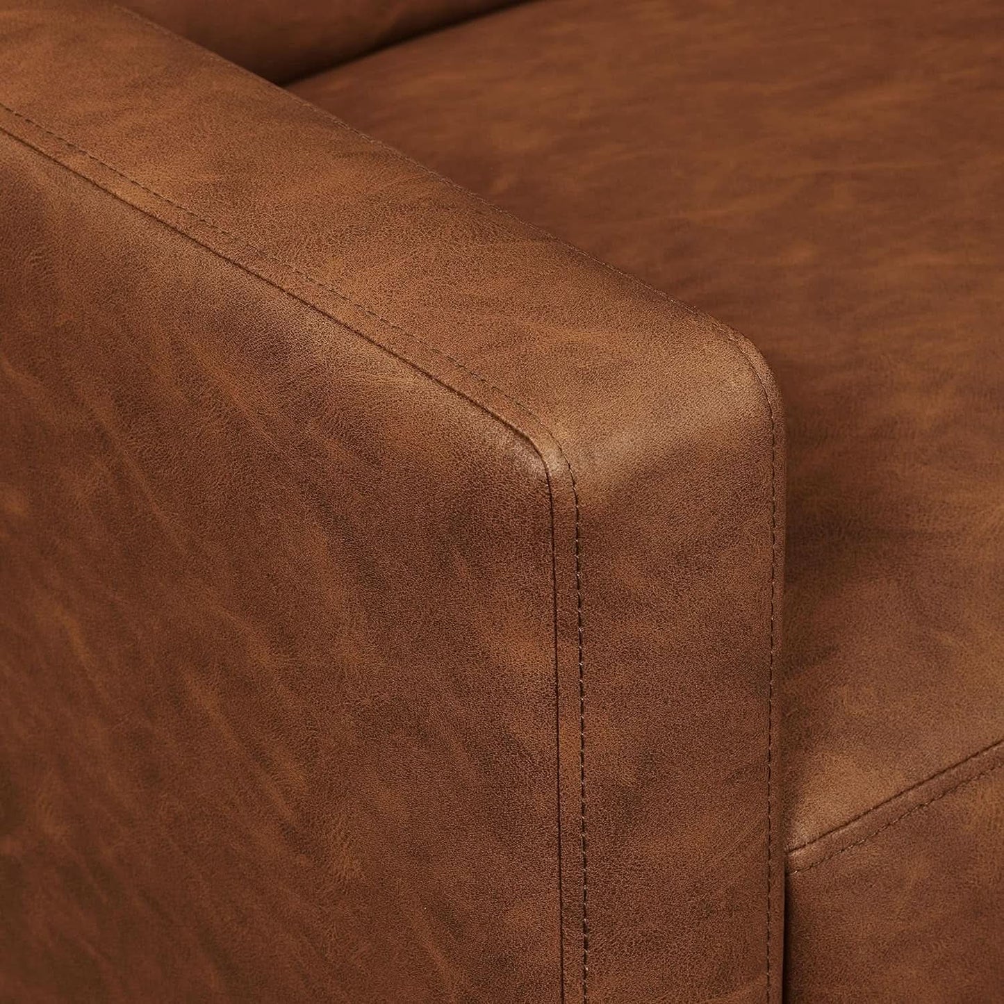 Brown Faux Leather Recliner Sofa Adjustable Back Footrest