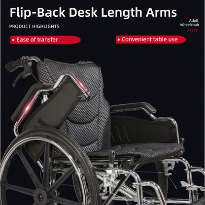 Wheelchair Manual Transport Folding Carbon Steel 20 In Seat Quick Release