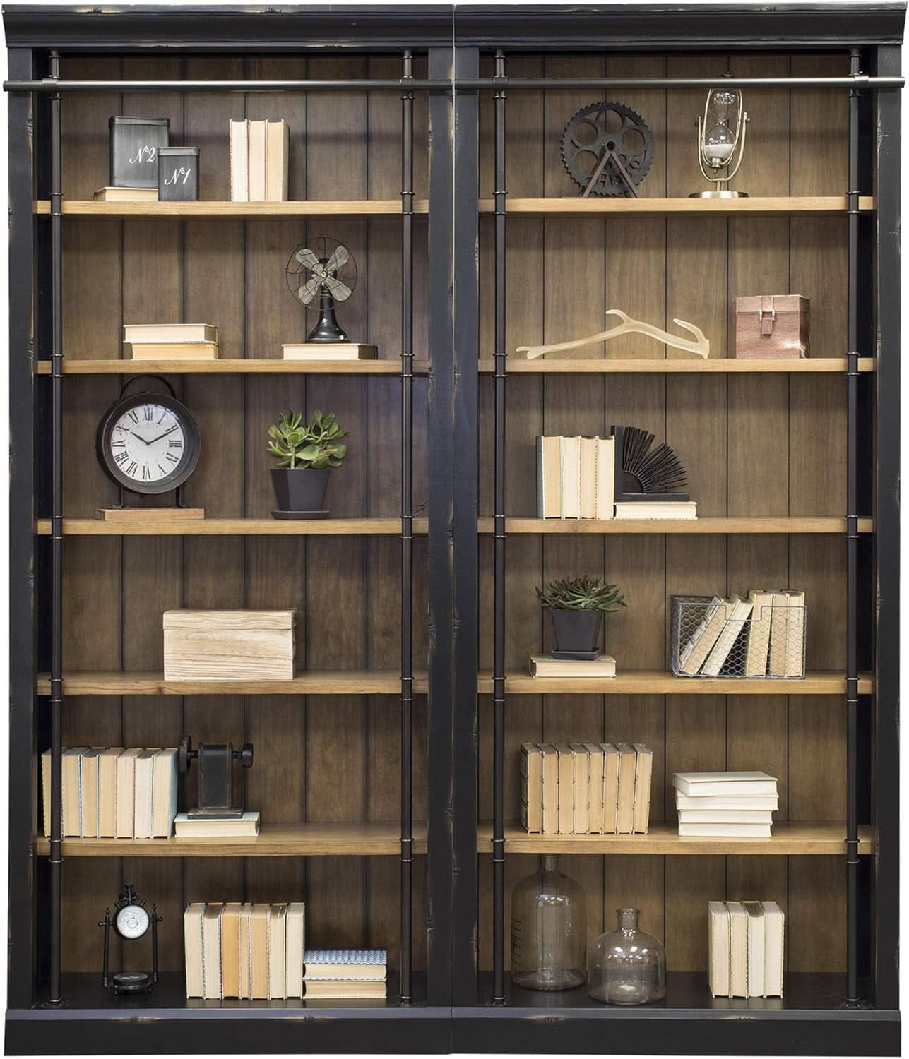 8 Foot Tall Bookcase Wall With Ladder Display Shelf Black