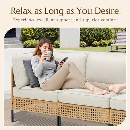 Outdoor Sectional Set Wicker Boho Beige Cushion Modular