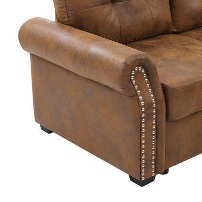 Sofa Bed U-Shape Faux Leather Brown Sleeper Storage Chaise 114 In