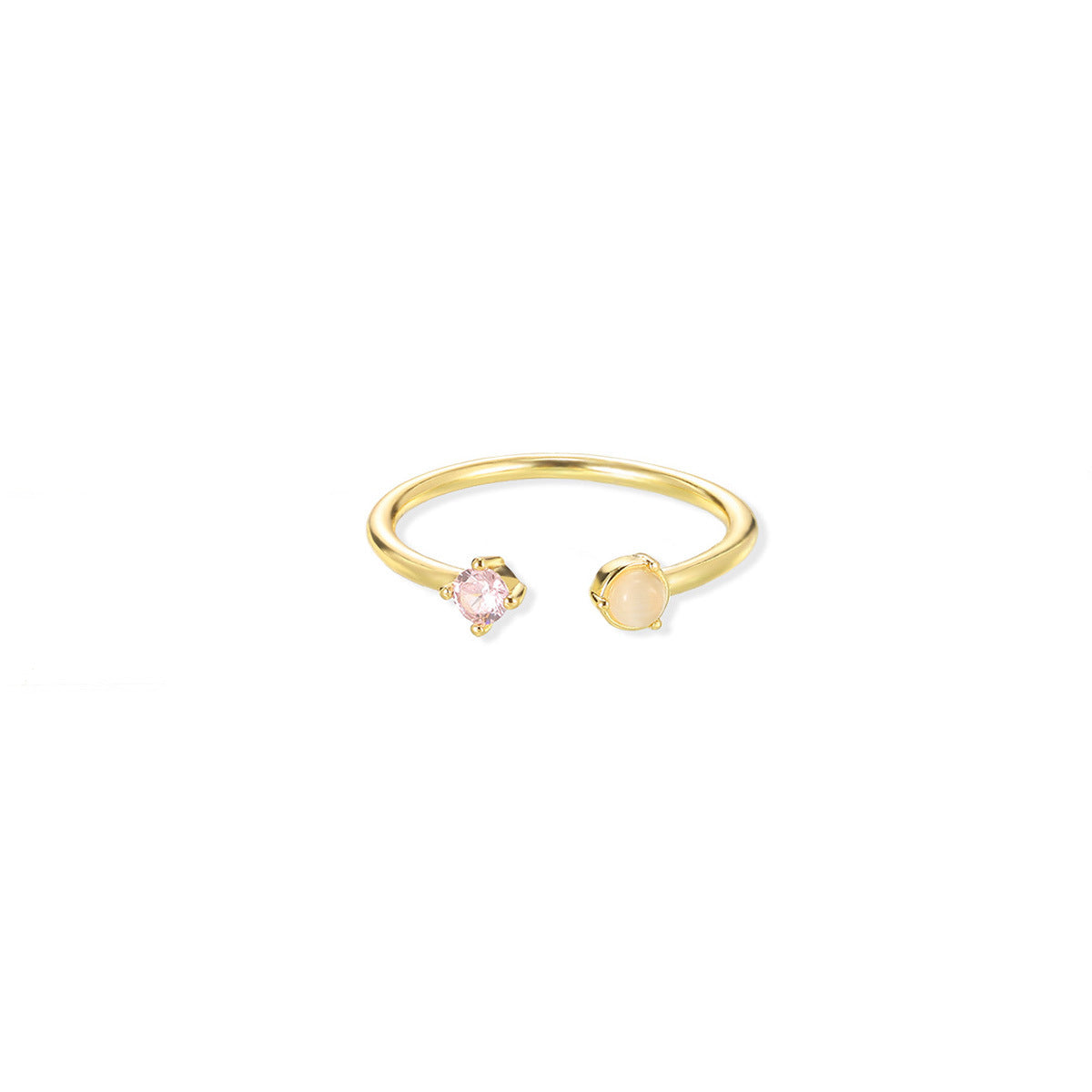 European And American Light-luxury 2-color Birthstone Peach-heart Zircon Stainless Steel 18K Gold-plated Womens Ring