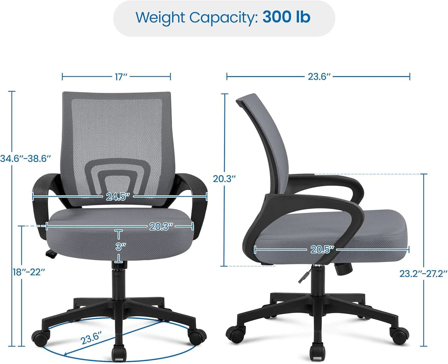 2 Pack Ergonomic Mesh Office Chairs With 360 Degree Rolling Casters Dark Gray For Home Office
