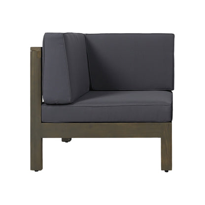 Contemporary 3-Piece Sofa Set with Water Resistant Cushions, Dark Grey, Acacia Wood Frame