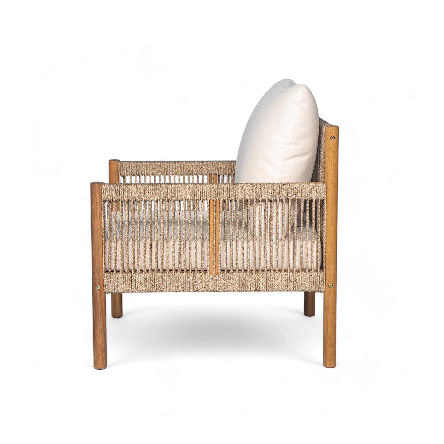 Outdoor Lounge Chair Solid Wood Teak Woven Polyester Cushion Set of 2