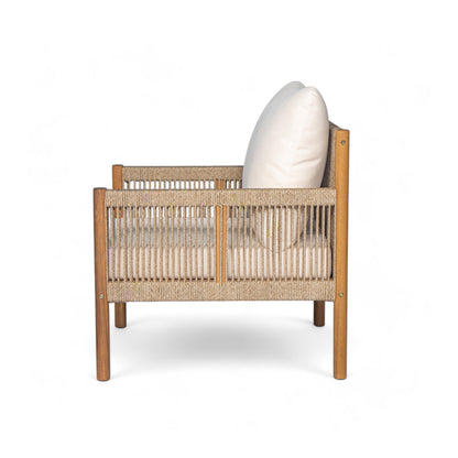 Outdoor Lounge Chair Solid Wood Teak Woven Polyester Cushion Set of 2