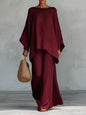 Full Size Round Neck Top and Wide Leg Pants Set Plus Size