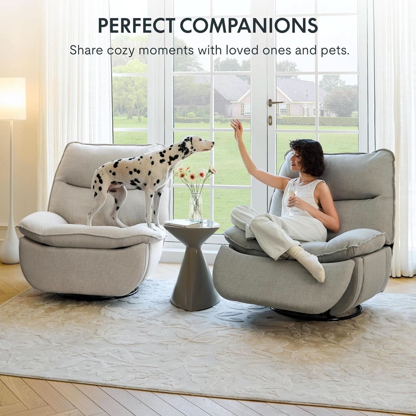White Three Sixty Degree Swivel Rocker Recliner Chair