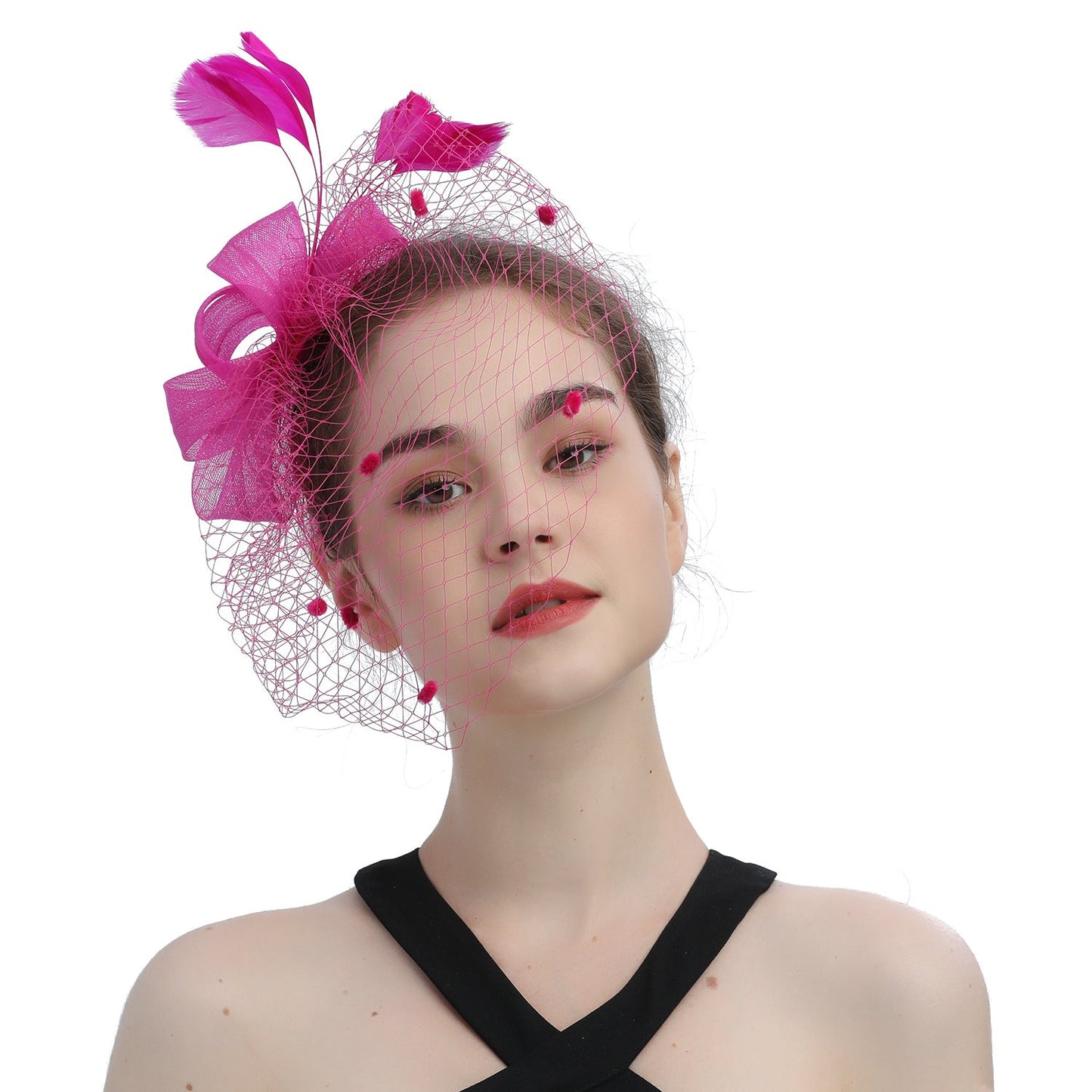 Bride Veil Hair Bow Top Hat Headdress Flower Cover Face Mesh Head