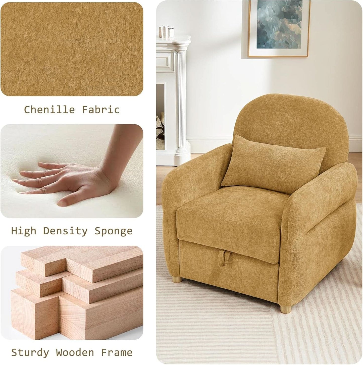 Ginger Yellow 33.5 Inch Upholstered Accent Armchair