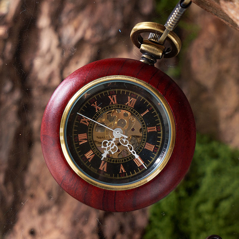 Small Mahogany Automatic Mechanical Pocket Watch